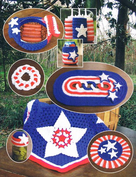 Crochet Pie Cozy pattern, 4th of July Kitchen Set pattern, Crochet Pot Holder, PDF- Annie Potter's Yarn Basket