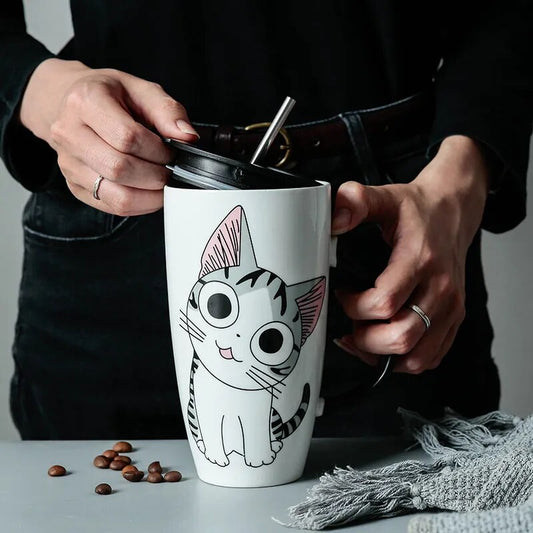 20 oz Cute Cat Ceramics Coffee Mug with Lid - Annie Potter's Yarn Basket