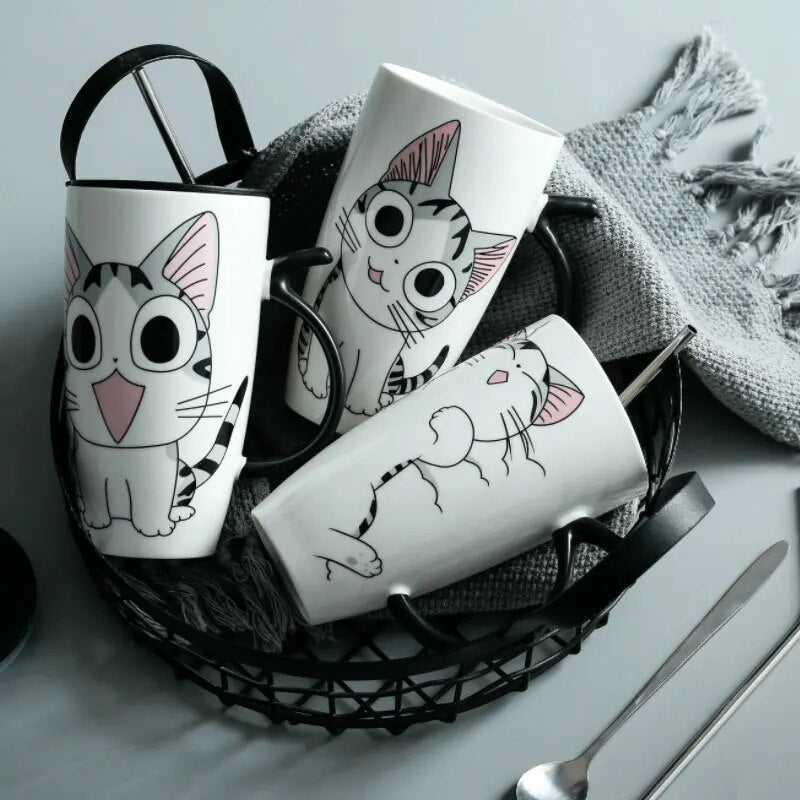 20 oz Cute Cat Ceramics Coffee Mug with Lid