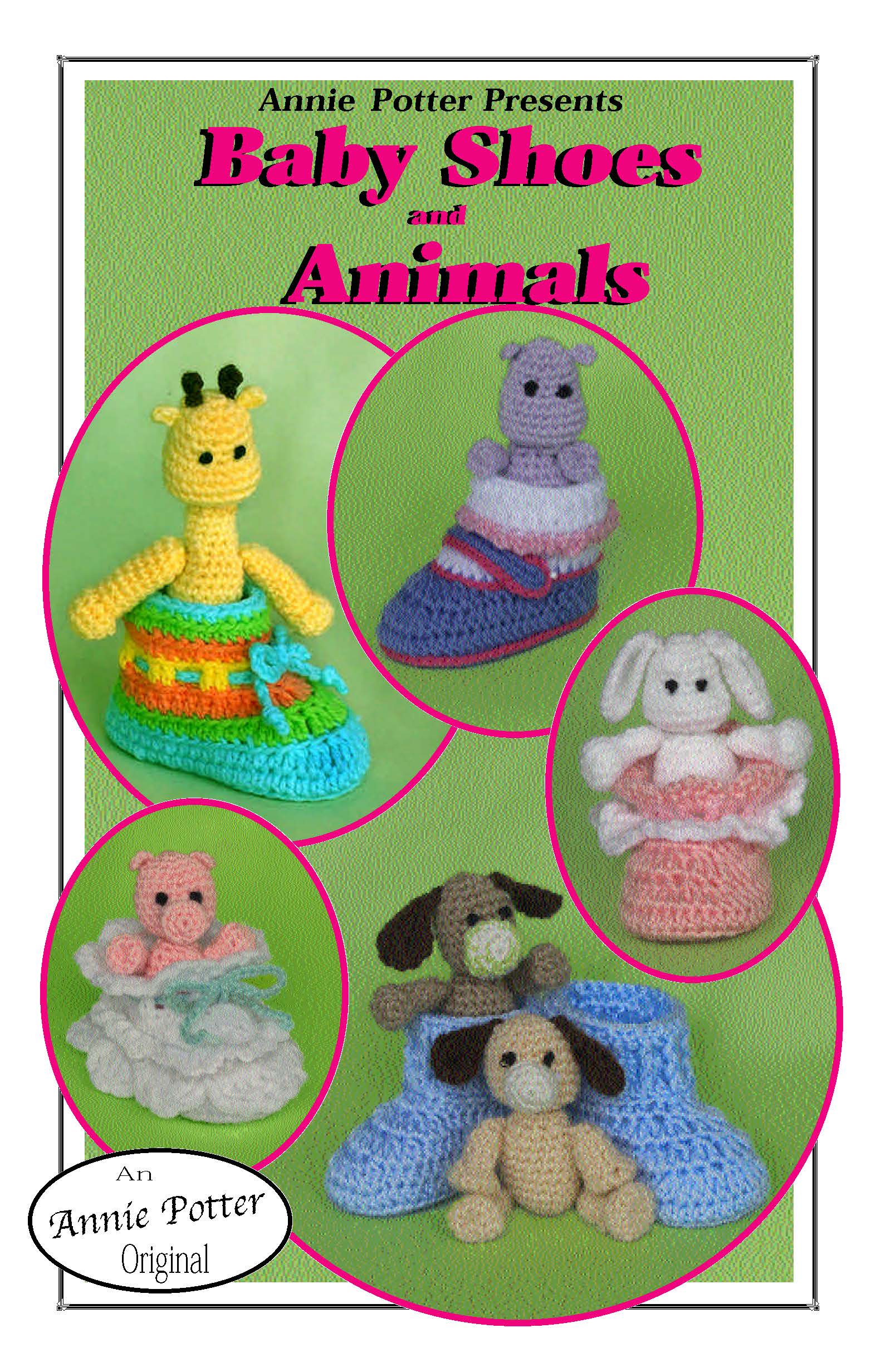 Infant Crochet Shoes, bunny slippers pattern, Baby booties crochet pattern, Hippo shoes pattern, Baby Shoes and Animals, PDF- Annie Potter's Yarn Basket