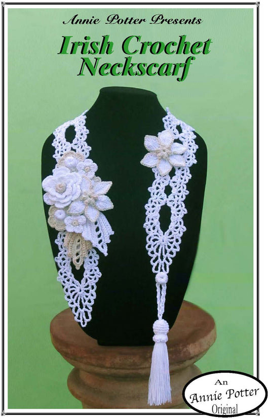 Crochet Neckscarf pattern, Crochet Jewelry pattern, Crochet Necklace, Crochet Scarf pattern, Irish Crochet Neckscarf, PDF, - Annie Potter's Yarn Basket