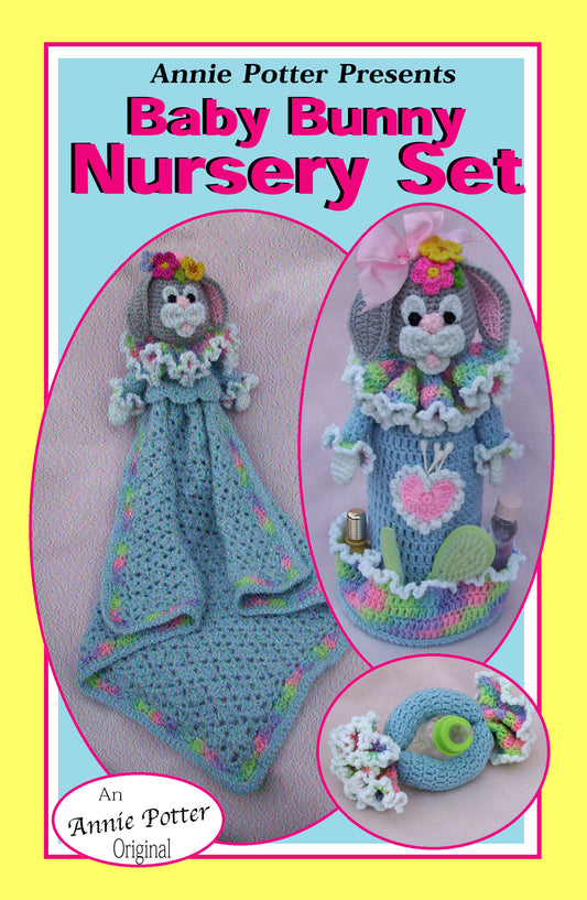 Crochet bunny nursery pattern, crochet bunny rattle pattern, Baby Bunny Nursery Set, PDF- Annie Potter's Yarn Basket