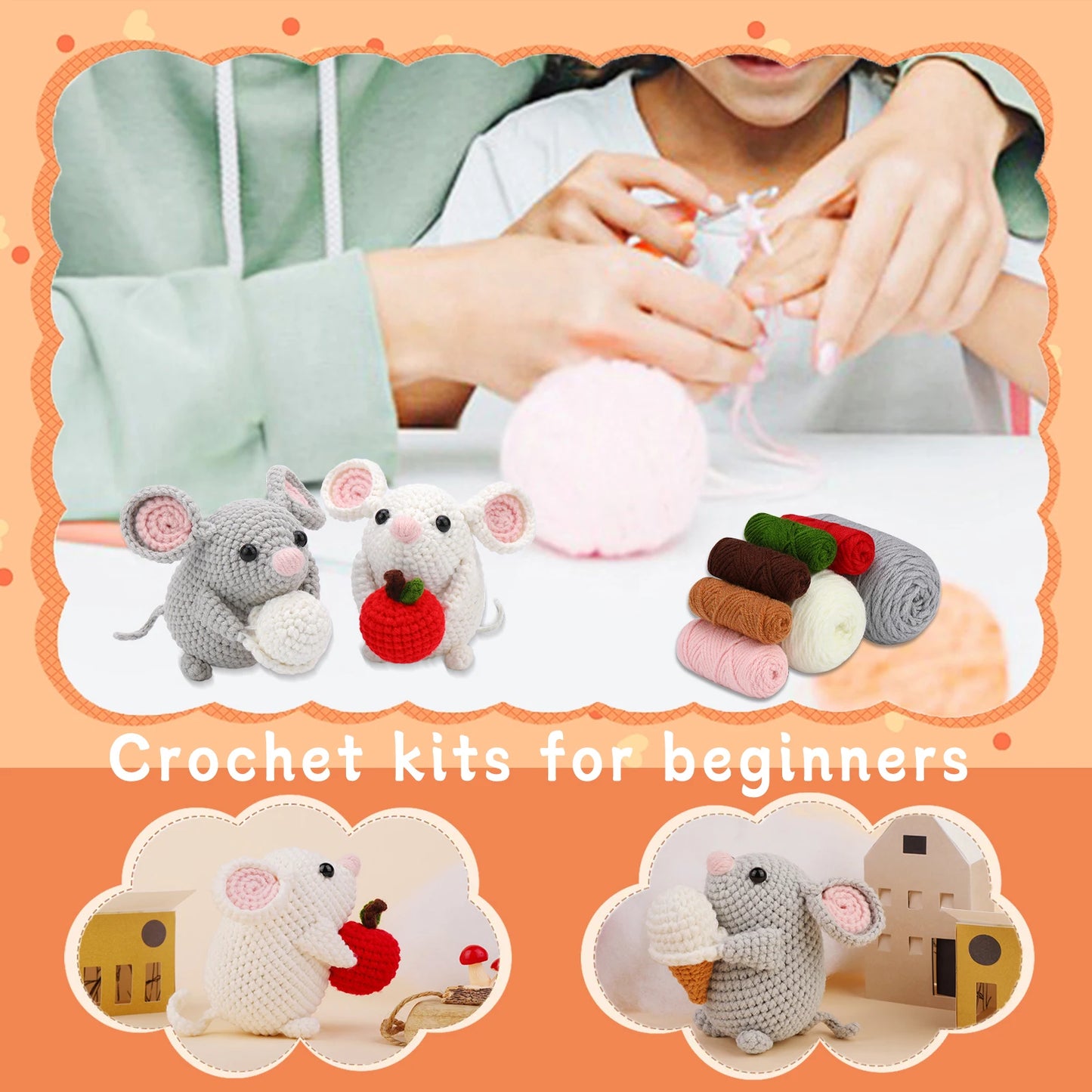 DIY Craft Mice Crochet Kit for Beginners, Adults Learn to Crochet Kit 