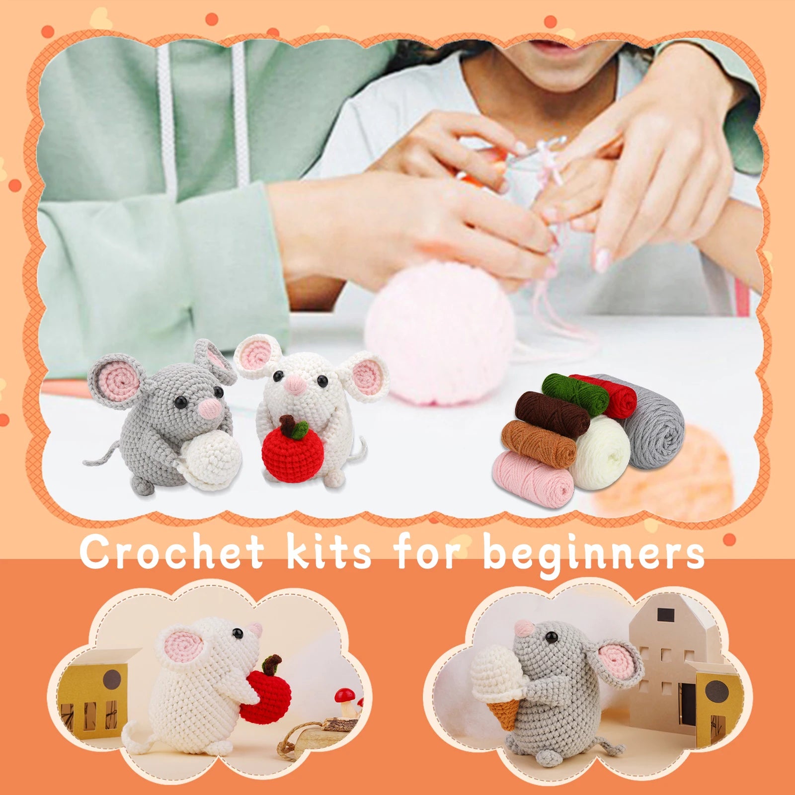 DIY Craft Mice Crochet Kit for Beginners, Adults Learn to Crochet Kit 