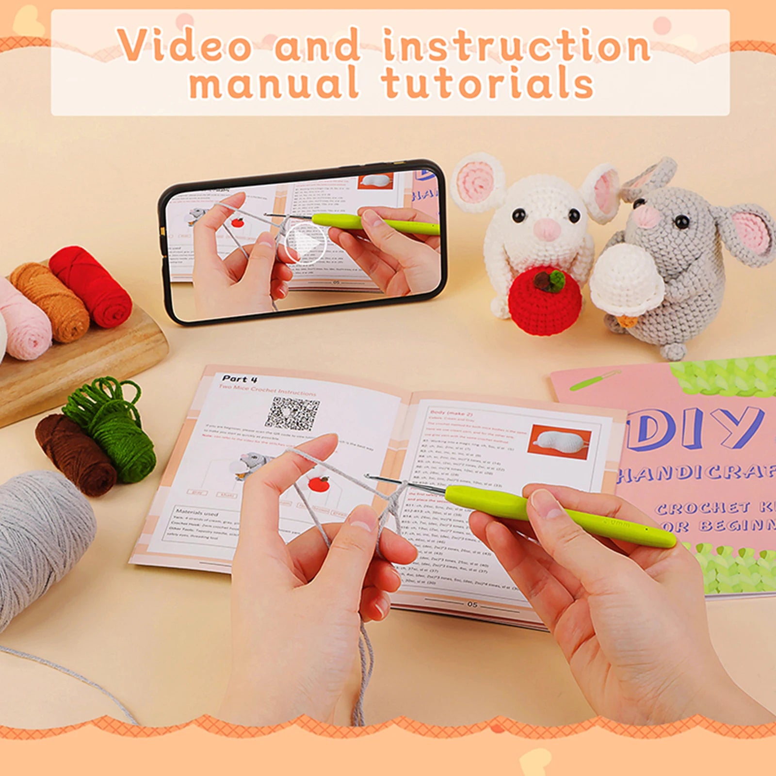 DIY Craft Mice Crochet Kit for Beginners, Adults Learn to Crochet Kit 