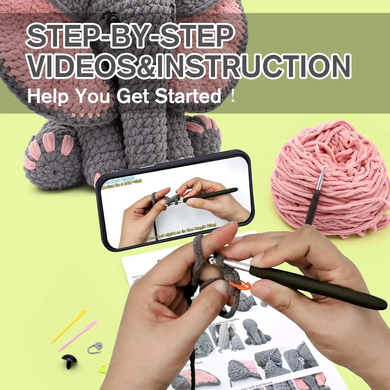 Elephant Package Crochet Kit for Beginners, Starter Adults Handmade Crochet 