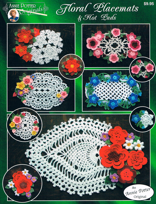 Crochet Flower Placemat pattern, Crochet hot pad pattern, Pineapple Crochet, PDF- Annie Potter's Yarn Basket