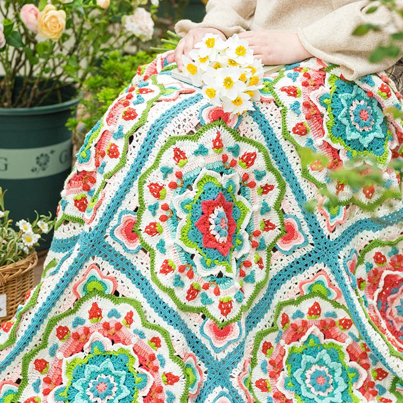 Flower Garden Crochet Kit, Flowers and Fruit Blanket Pattern and Kit
