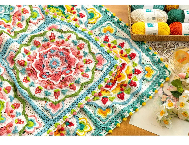 Flower Garden Crochet Kit, Flowers and Fruit Blanket Pattern and Kit