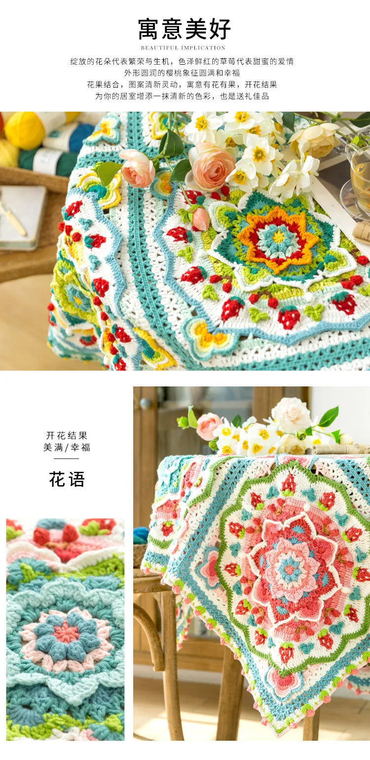 Flower Garden Crochet Kit, Flowers and Fruit Blanket Pattern and Kit
