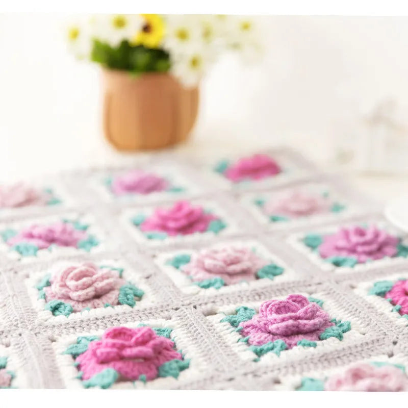 Flower Granny Square Blanket Kit, Floral Materials and Pattern Crochet Blanket 
