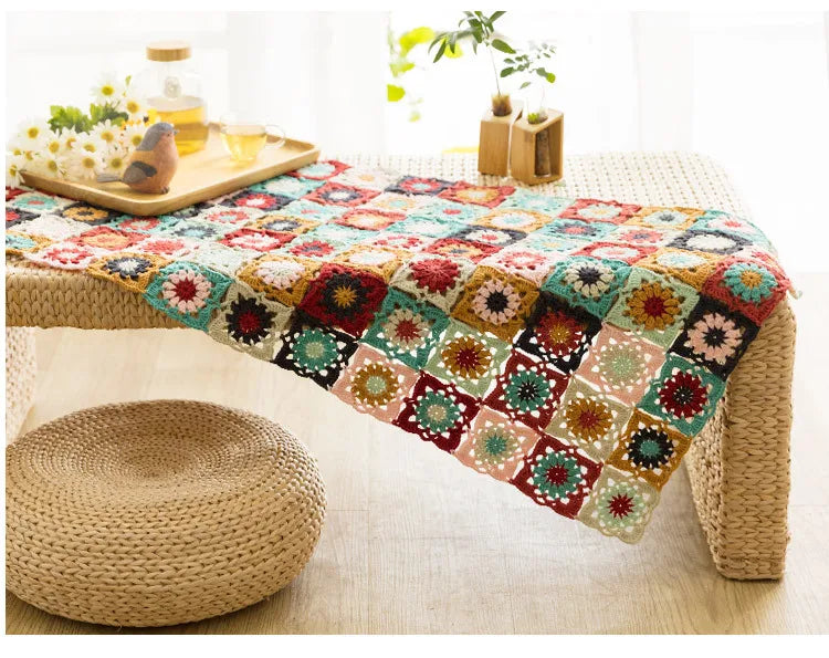 Flower Granny Square Blanket Kit, Floral Materials and Pattern Crochet Blanket