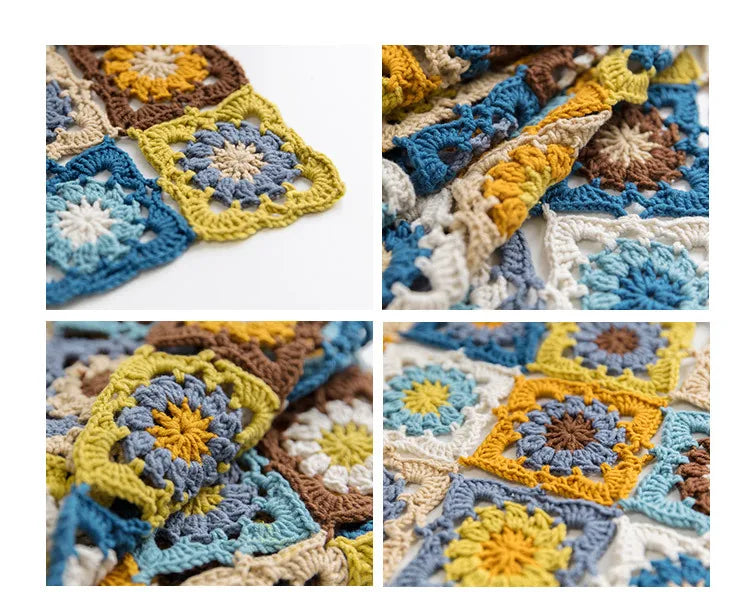 Flower Granny Square Blanket Kit, Floral Materials and Pattern Crochet Blanket