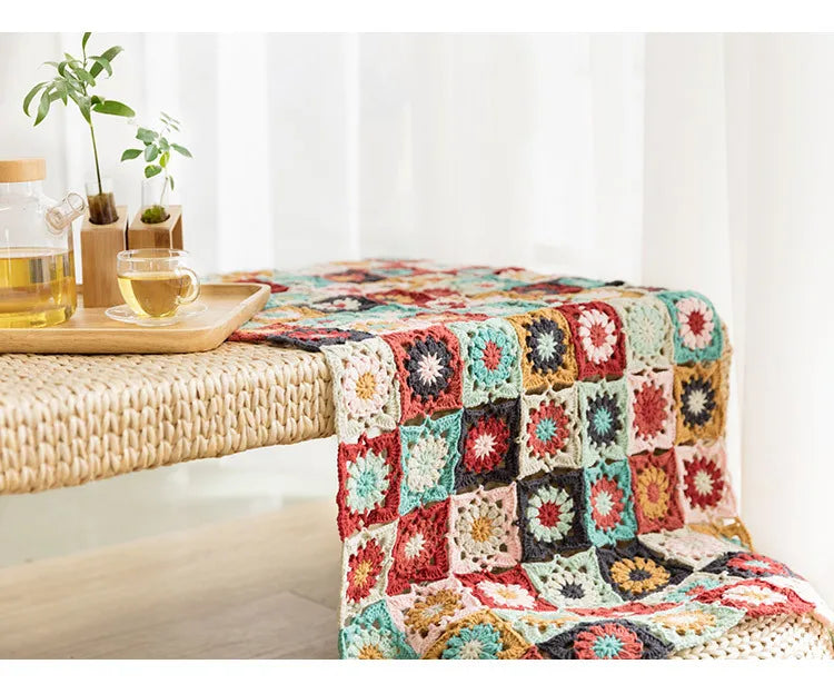 Flower Granny Square Blanket Kit, Floral Materials and Pattern Crochet Blanket