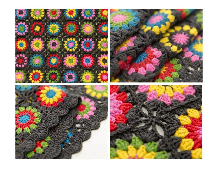 Flower Granny Square Blanket Kit, Floral Materials and Pattern Crochet Blanket