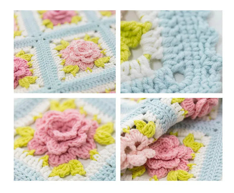 Flower Granny Square Blanket Kit, Floral Materials and Pattern Crochet Blanket