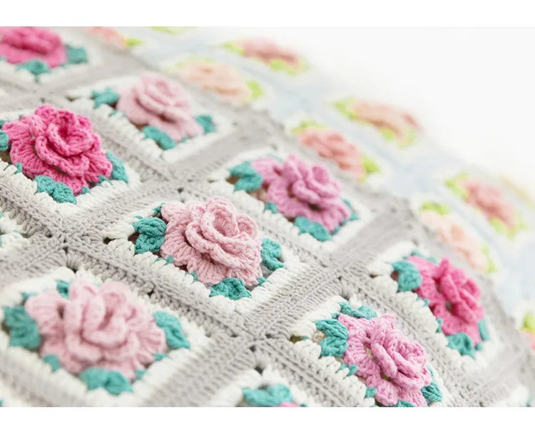 Flower Granny Square Blanket Kit, Floral Materials and Pattern Crochet Blanket