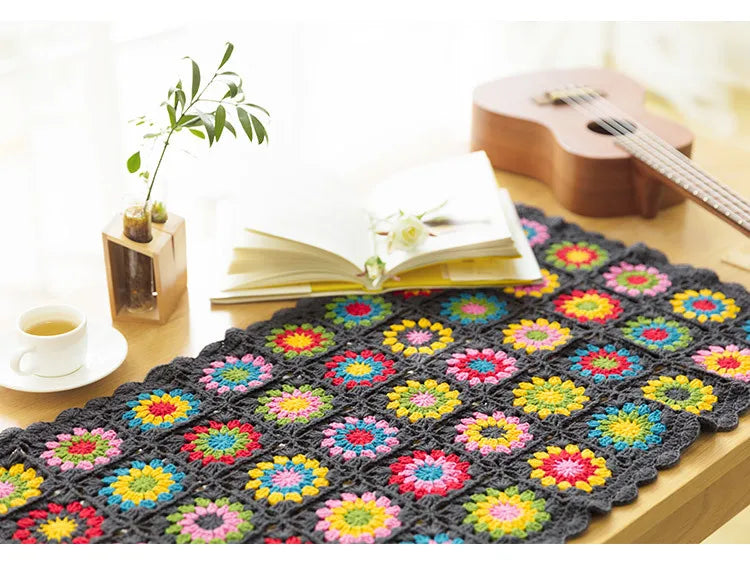 Flower Granny Square Blanket Kit, Floral Materials and Pattern Crochet Blanket