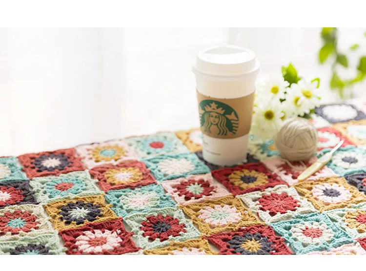 Flower Granny Square Blanket Kit, Floral Materials and Pattern Crochet Blanket