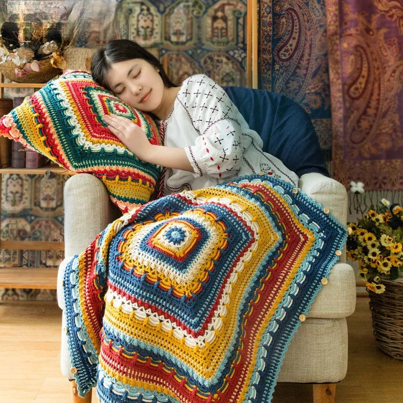 Mandala blanket crochet pattern, Classical Pillow Blanket DIY Crochet Material and Pattern