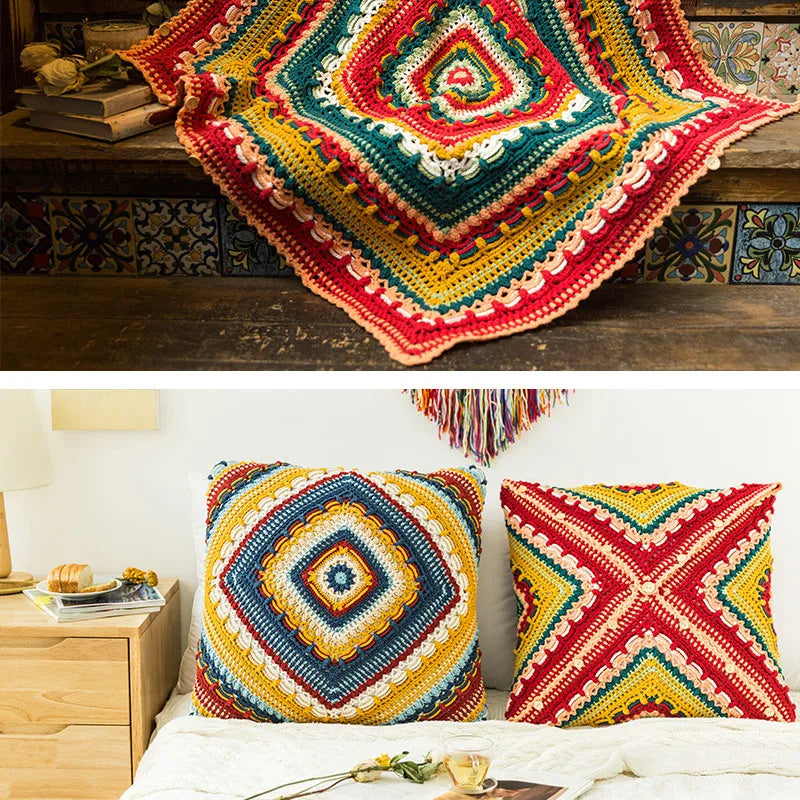 Mandala blanket crochet pattern, Classical Pillow Blanket DIY Crochet Material and Pattern