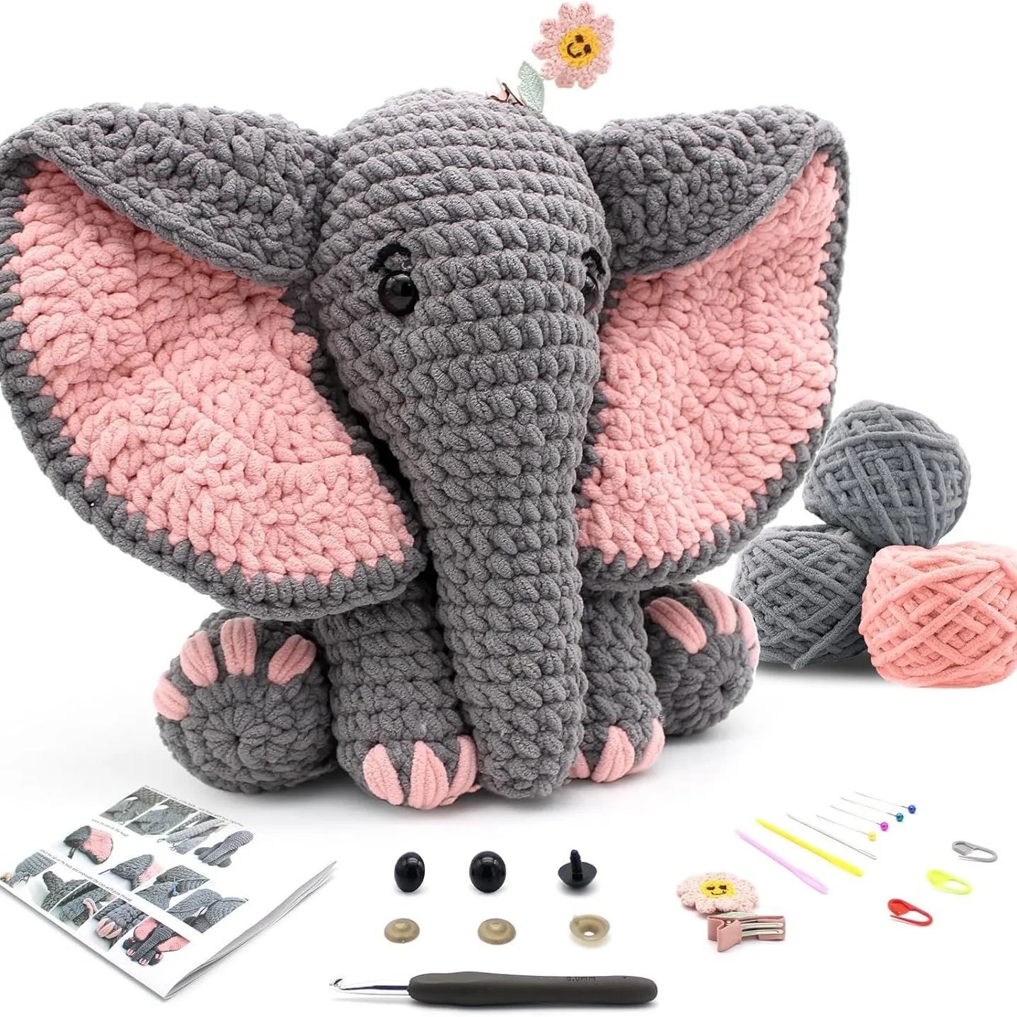 Elephant Package Crochet Kit for Beginners, Starter Adults Handmade Crochet toy pattern and Materials