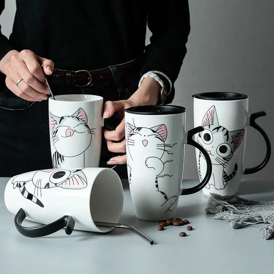 20 oz Cute Cat Ceramics Coffee Mug with Lid