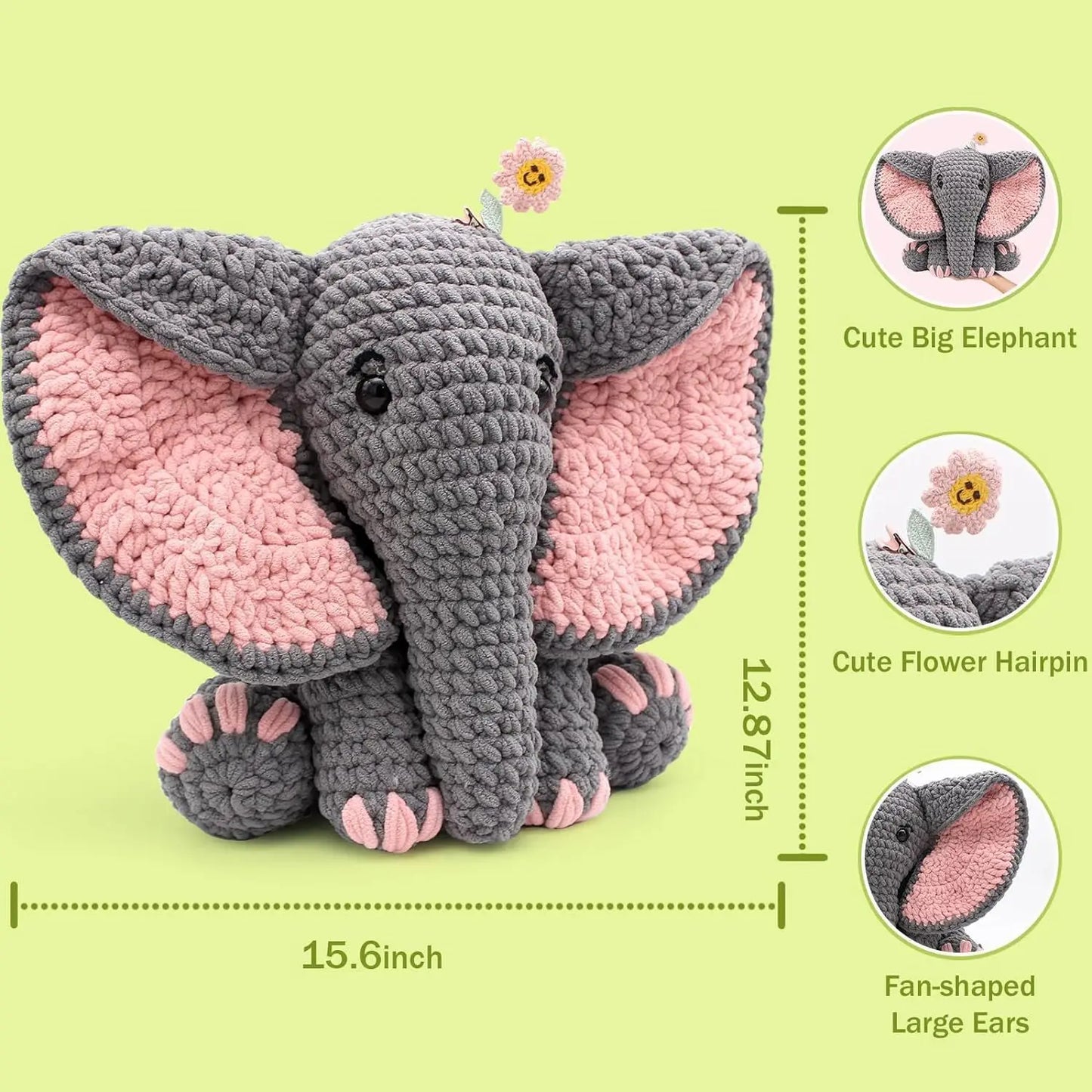 Elephant Package Crochet Kit for Beginners, Starter Adults Handmade Crochet toy pattern and Materials