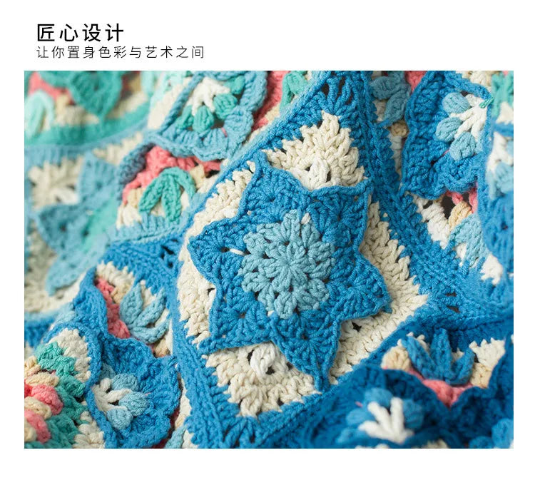 Vibrant Mandala Starburst Crochet Blanket Kit, Beautiful Patchwork Material and Pattern