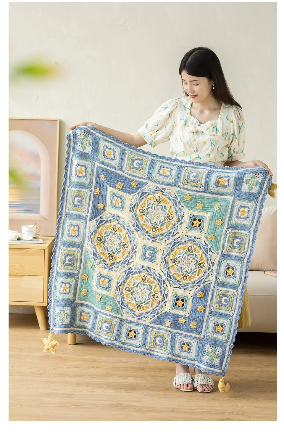 Mystic Stars Crochet Blanket Kit, Dream Star Moon Blanket Crochet Material and pattern