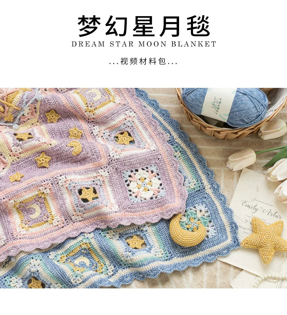 Mystic Stars Crochet Blanket Kit, Dream Star Moon Blanket Crochet Material and pattern