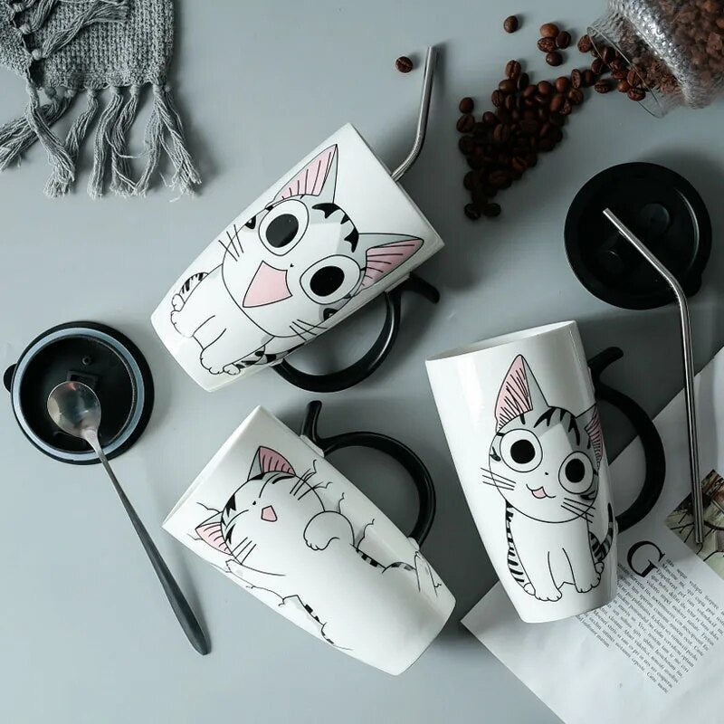 20 oz Cute Cat Ceramics Coffee Mug with Lid