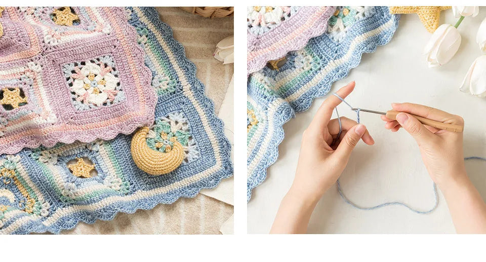 Mystic Stars Crochet Blanket Kit, Dream Star Moon Blanket Crochet Material and pattern