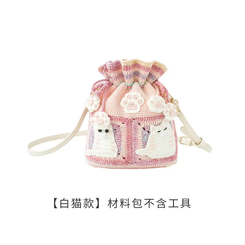 Sweet Kitty Crochet Kit, Cute Cat Drawstring Bag Materials and Pattern
