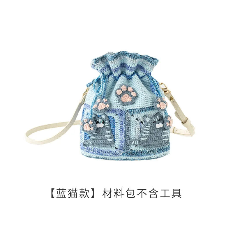 Sweet Kitty Crochet Kit, Cute Cat Drawstring Bag Materials and Pattern