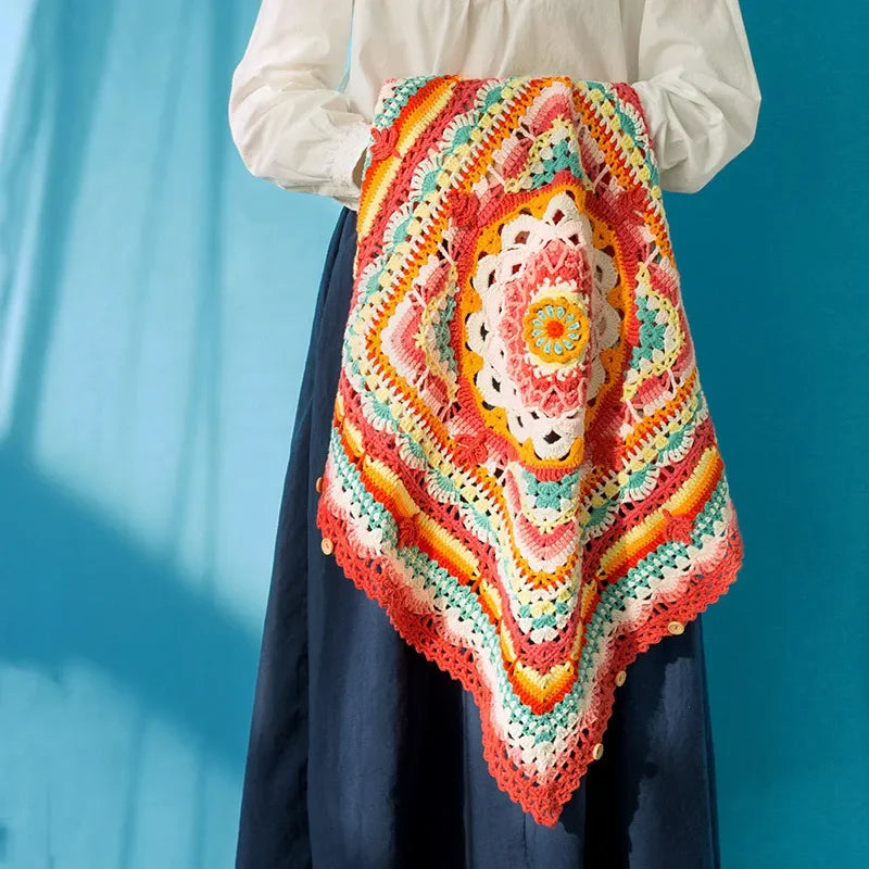 Vibrant Bohemian Crochet Blanket Pillowcase Kit, Crochet Material and Pattern