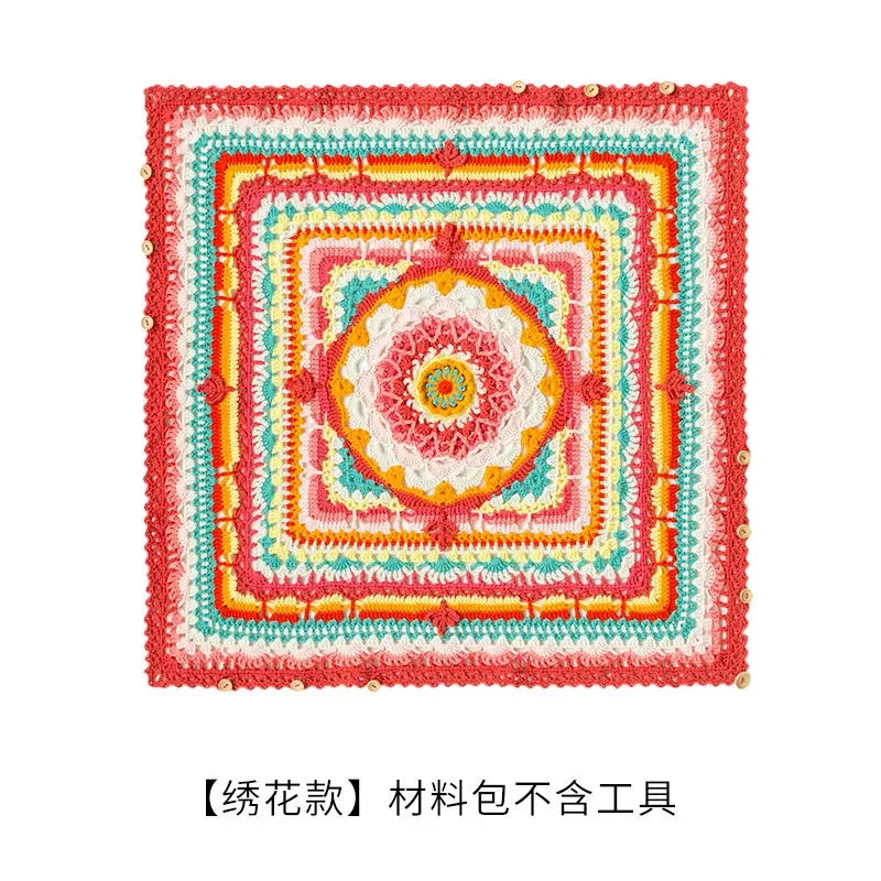 Vibrant Bohemian Crochet Blanket Pillowcase Kit, Crochet Material and Pattern