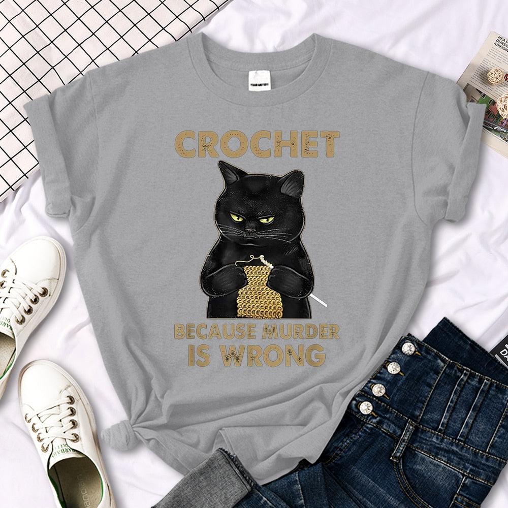 Crochet Because Murder Is Wrong Print T Shirts - Annie Potter's Yarn Basket